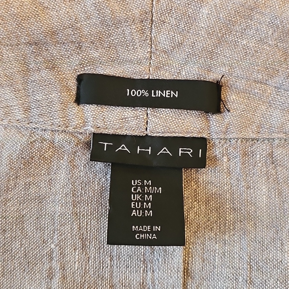 Tahari Women Medium Gray All Linen Open Front Blazer Suit Jacket Coat Pockets - Picture 7 of 8